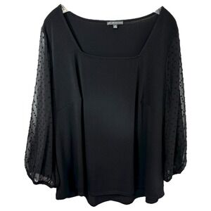 Adrianna Papell Plus Size 2X Top Black Square Neck Swiss Dot Sleeve Career‎ 806